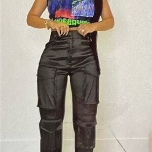 Black Silk Cargo Pants